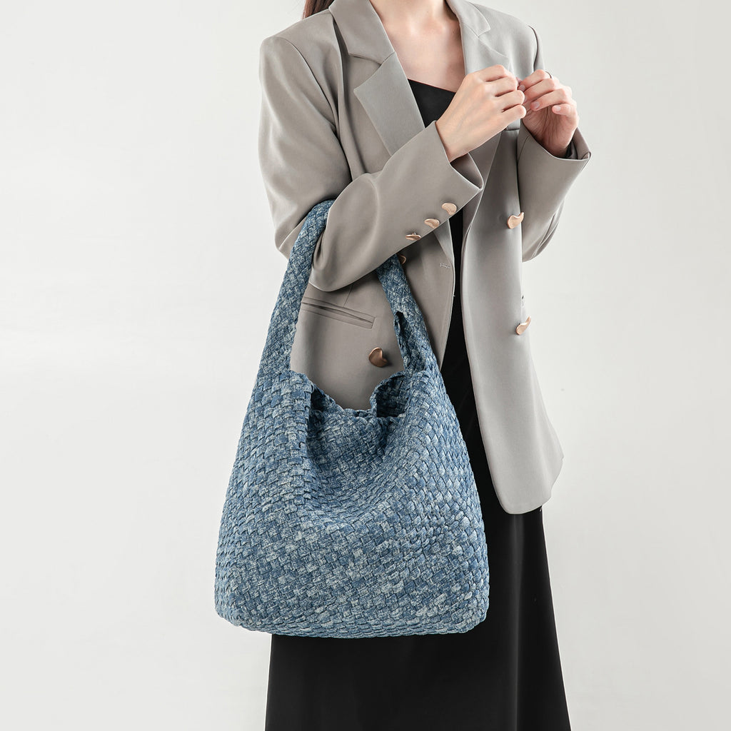 Handwoven Denim Tote Bag detail product view