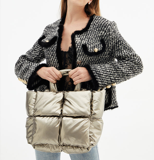 Aurelia Metallic Quilted Padded Tote Chic Commuter Bag additional product view