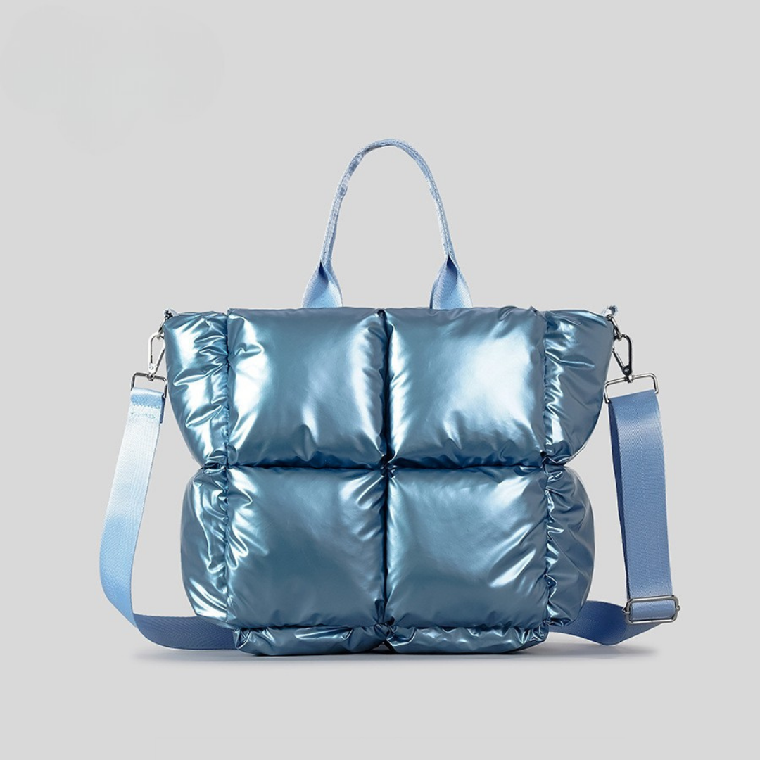 Aurelia Metallic Quilted Padded Tote | Chic Commuter Bag