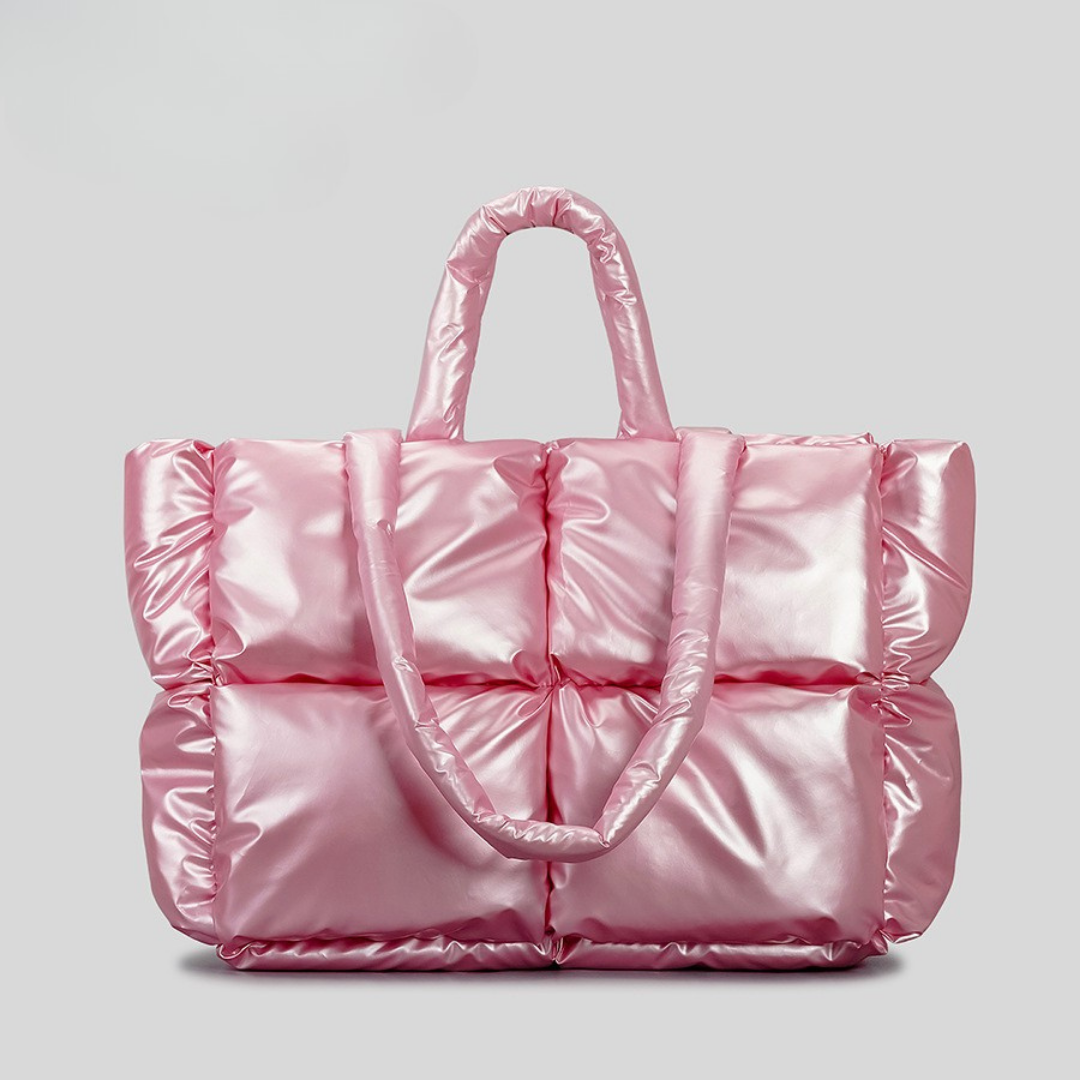 Aurelia Metallic Quilted Padded Tote | Chic Commuter Bag