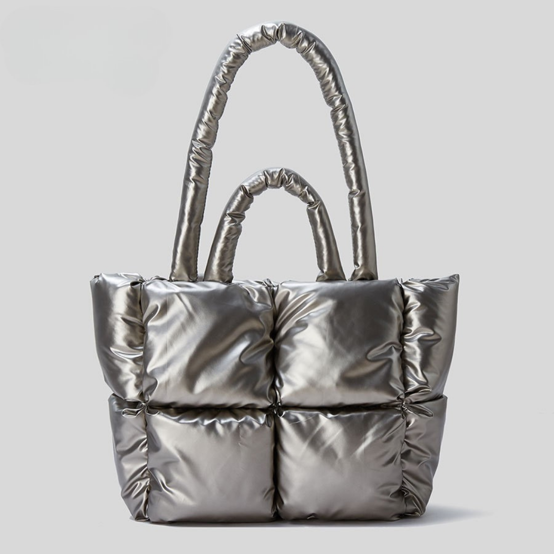 Aurelia Metallic Quilted Padded Tote | Chic Commuter Bag