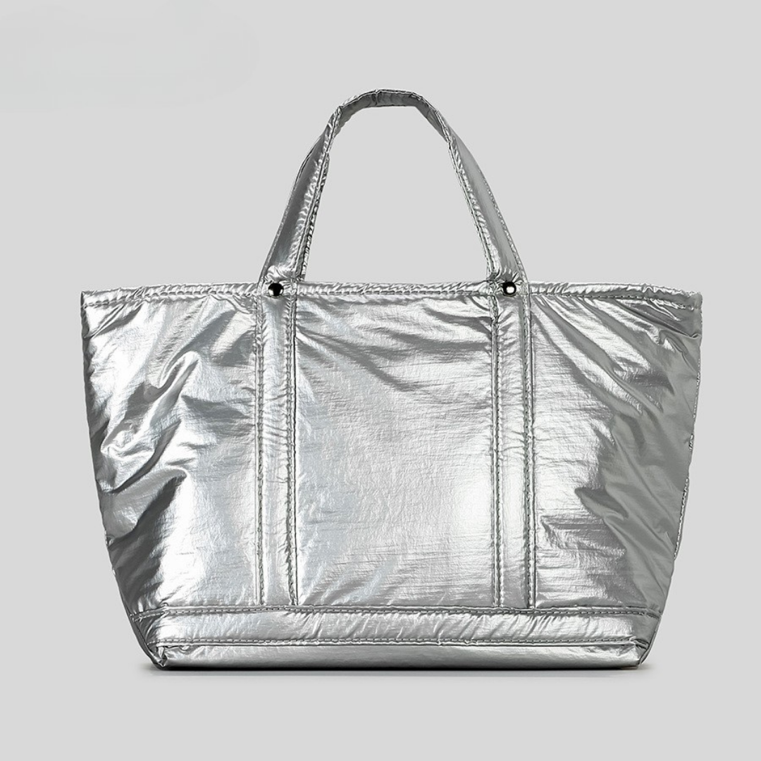 Stellar Metallic Padded Tote - Chic Commuter Shopper Bag