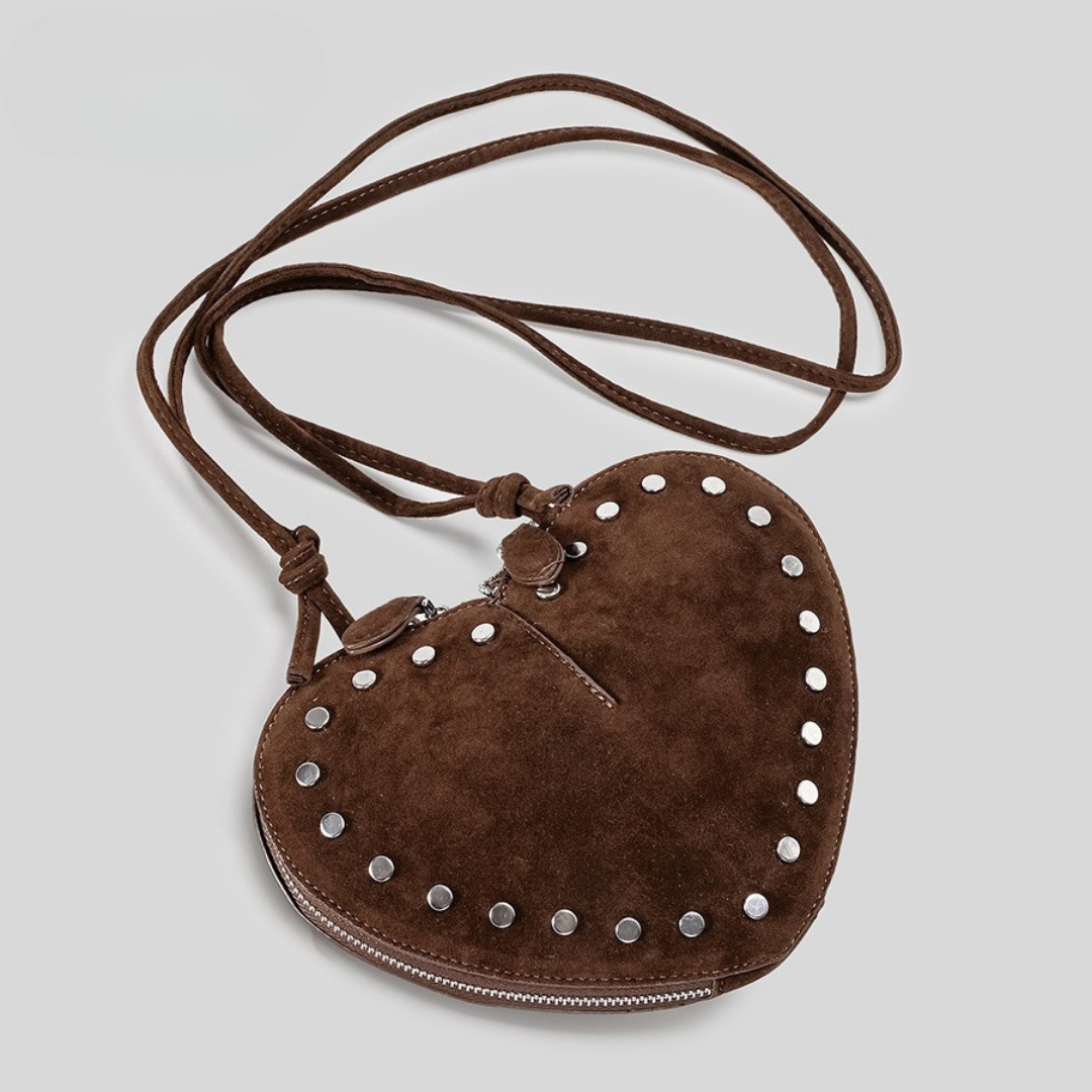 Aria Suede Heart Crossbody Minimalist Chic Date Night Bag