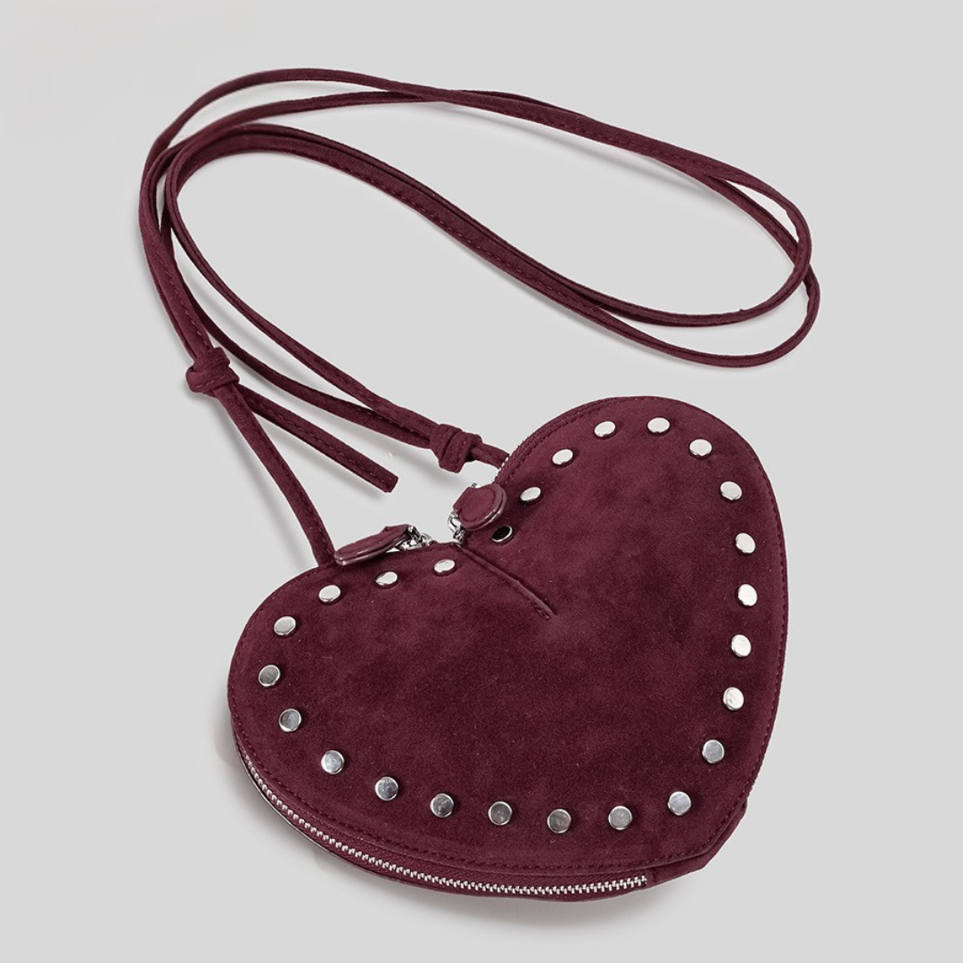Aria Suede Heart Crossbody Minimalist Chic Date Night Bag