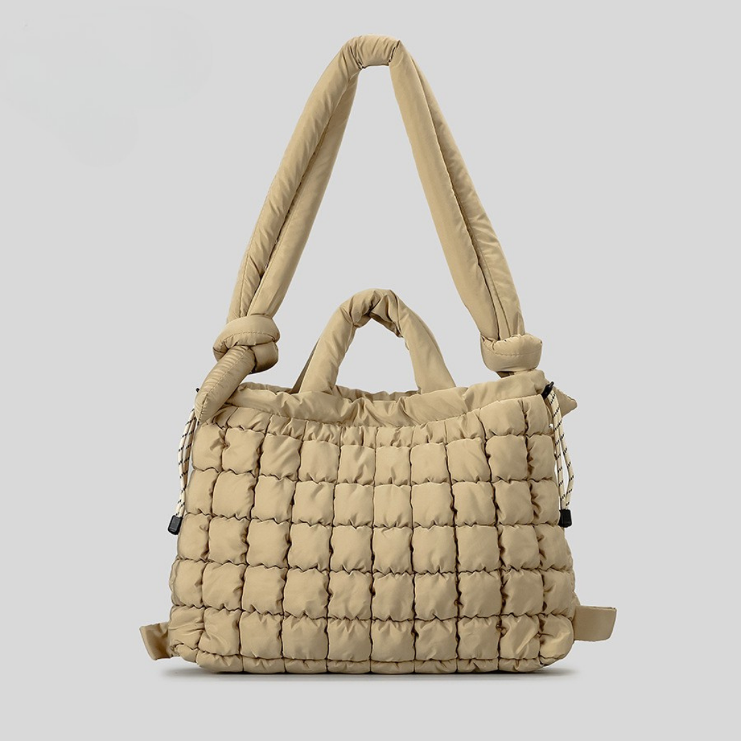 Aura Padded Quilted Tote - Olive Green Commuter Shoulder Bag