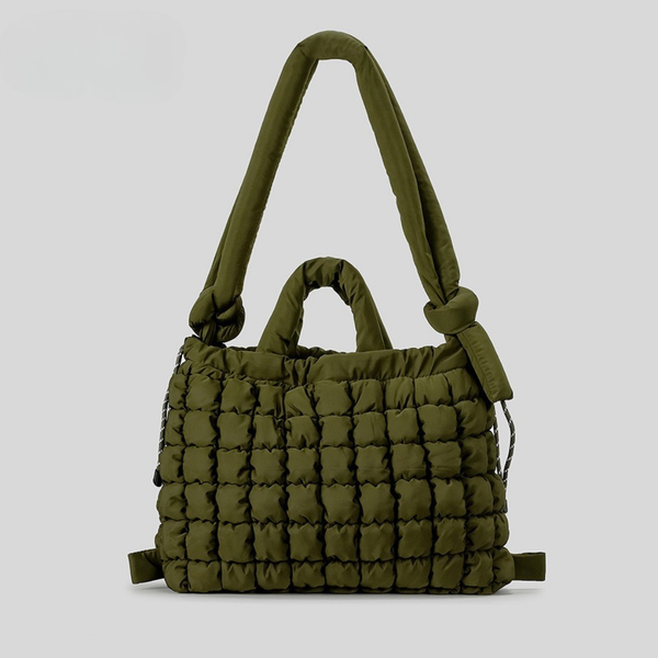 Aura Padded Quilted Tote Olive Green Commuter Shoulder Bag additional product view