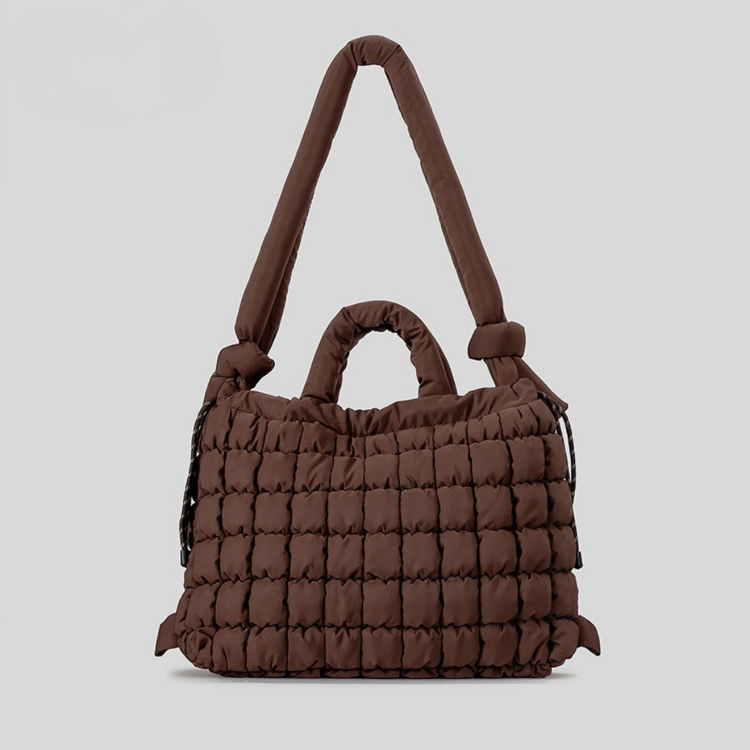Aura Padded Quilted Tote - Olive Green Commuter Shoulder Bag