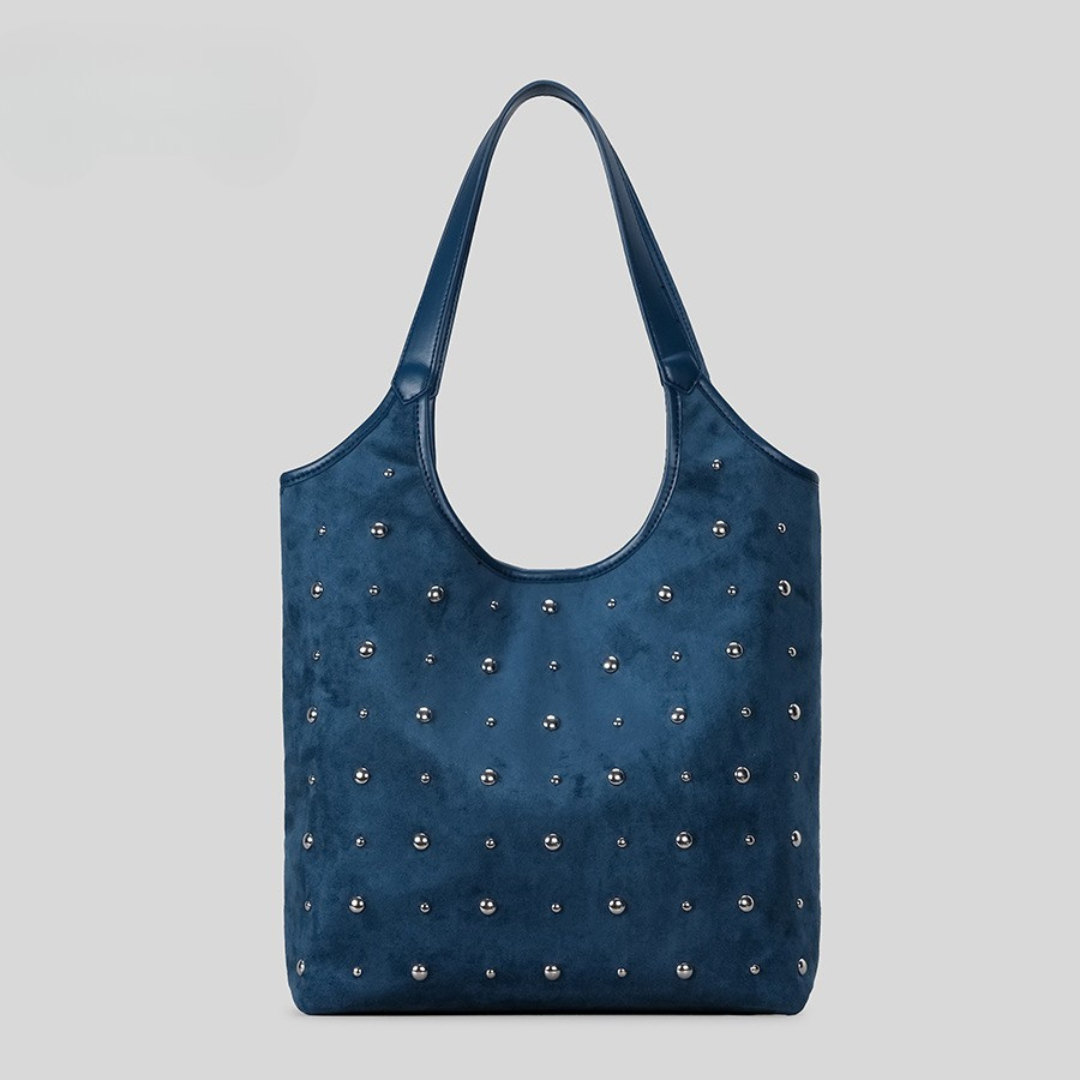 Aria Studded Suede Hobo Tote - Navy Blue Office To Weekend