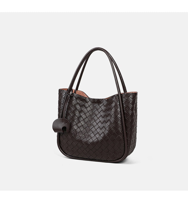 Verona Woven Leather Tote Elevated Minimalist Shoulder Bag lifestyle product view