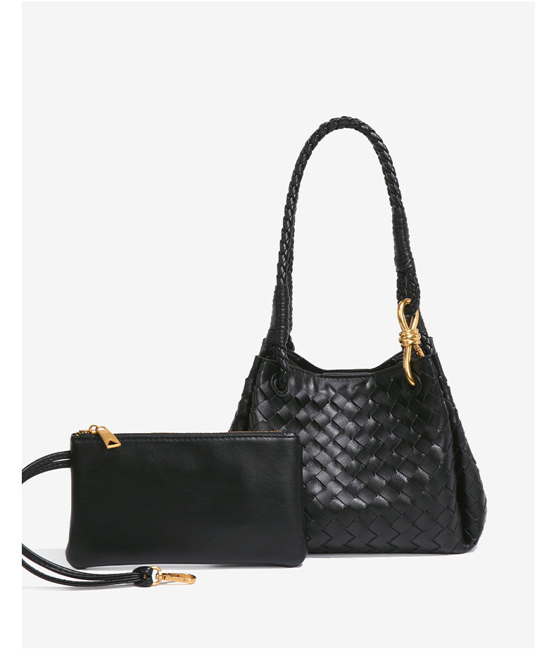 Aria Woven Leather Tote Elegant Shoulder Bag for Work product view 23