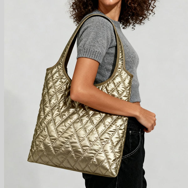 Moderne Quilted Metallic Tote Elevated City Shoulder Bag additional product view