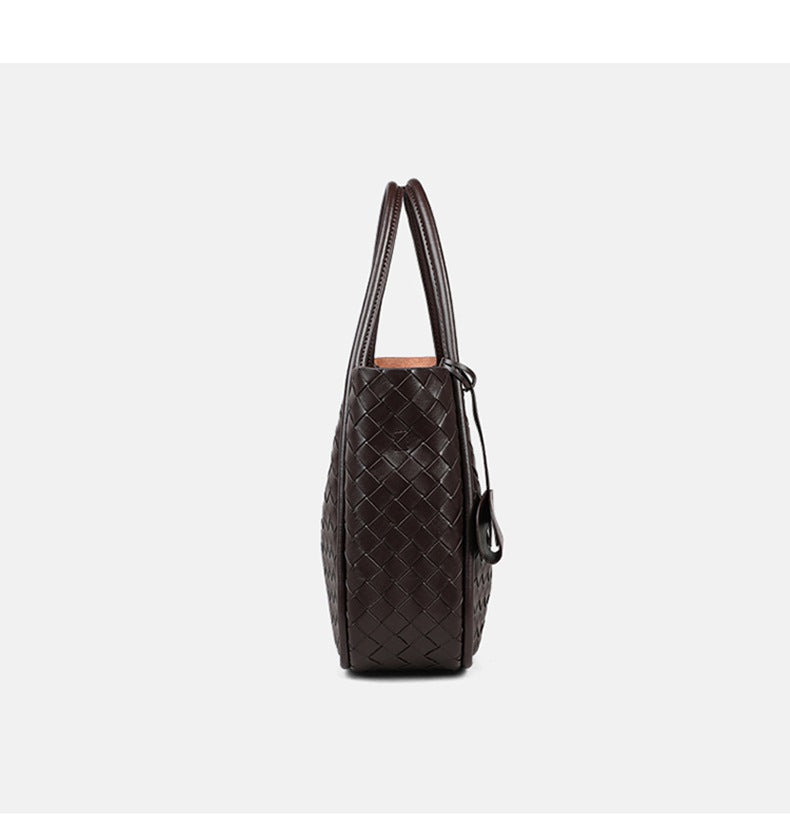 Verona Woven Leather Tote Elevated Minimalist Shoulder Bag side product view