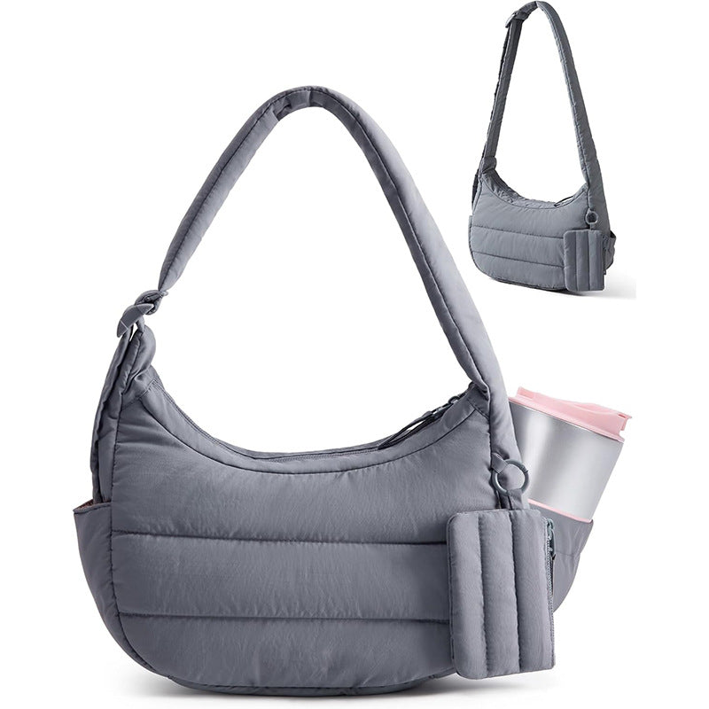 Aura Quilted Puffy Crescent Hobo Bag for Urban Commuting side product view