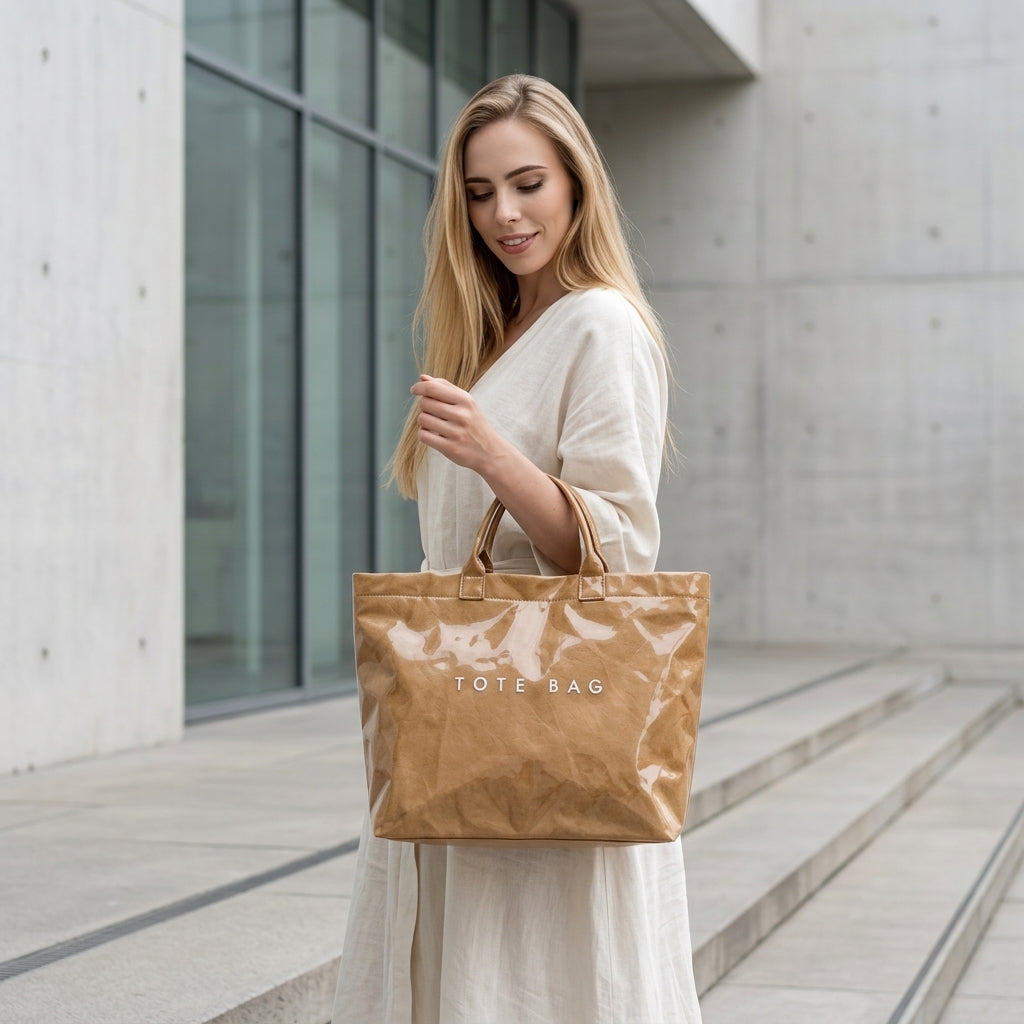Modern Glossy Kraft Effect Tote Chic Commuter Carryall main product image