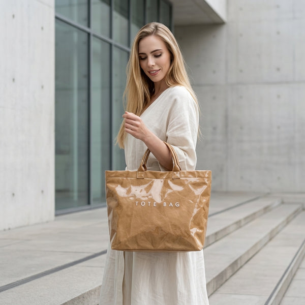 Modern Glossy Kraft Effect Tote Chic Commuter Carryall main product image