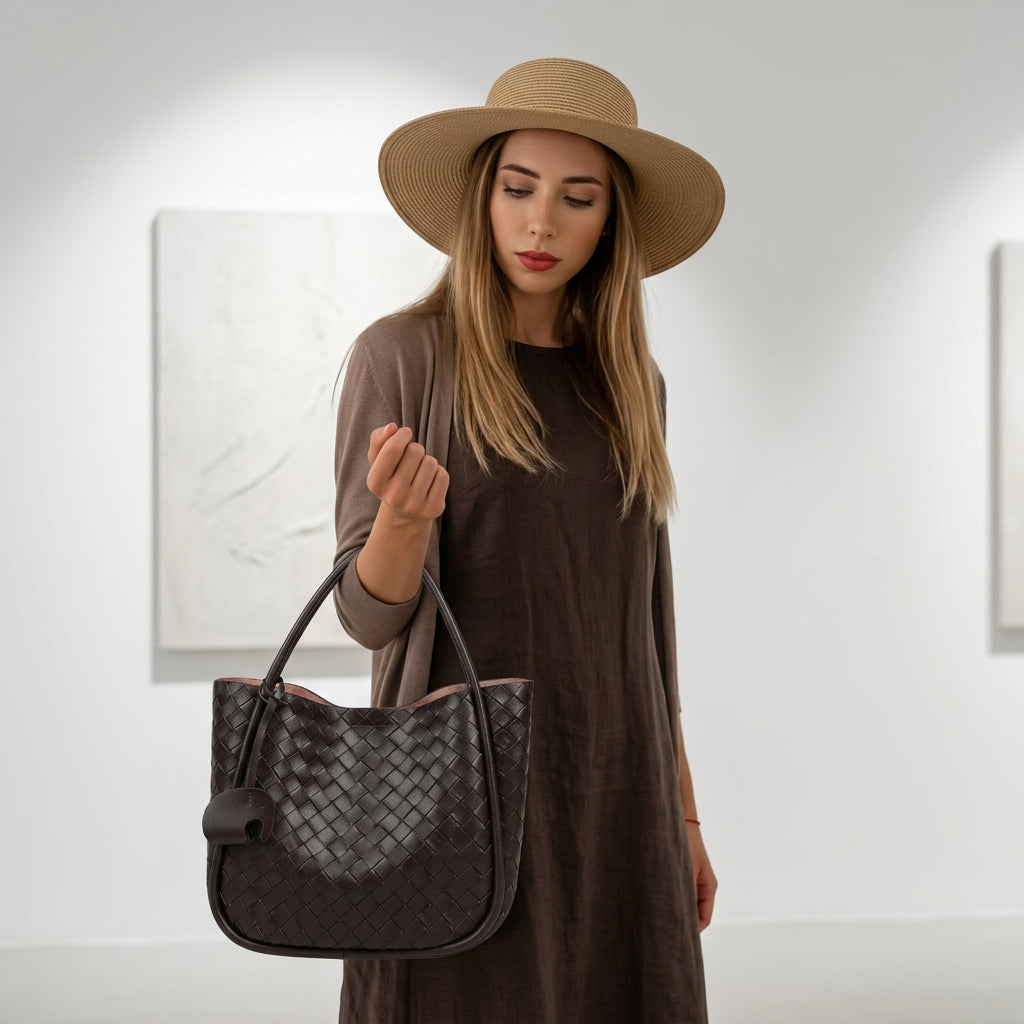 Verona woven leather tote bag for women with minimalist shoulder bag design