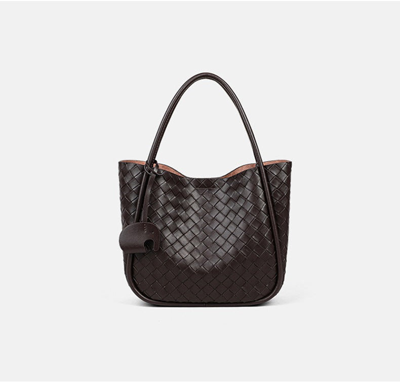 Verona Woven Leather Tote Elevated Minimalist Shoulder Bag detail product view