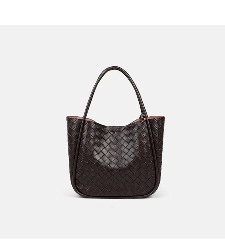 Verona Woven Leather Tote Elevated Minimalist Shoulder Bag close-up product view