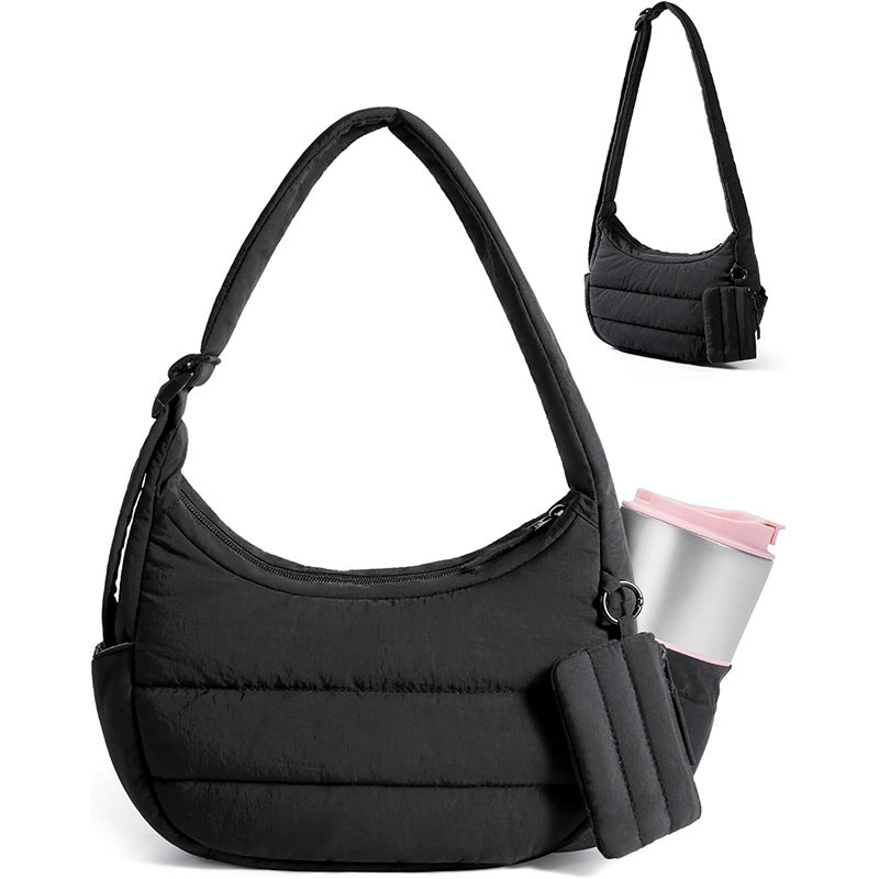 Aura Quilted Puffy Crescent Hobo Bag for Urban Commuting lifestyle product view