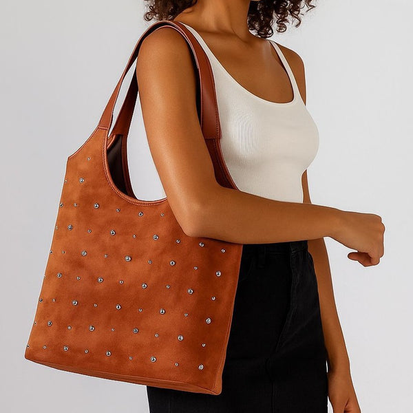 Aria Studded Suede Hobo Tote Navy Blue Office To Weekend additional product view