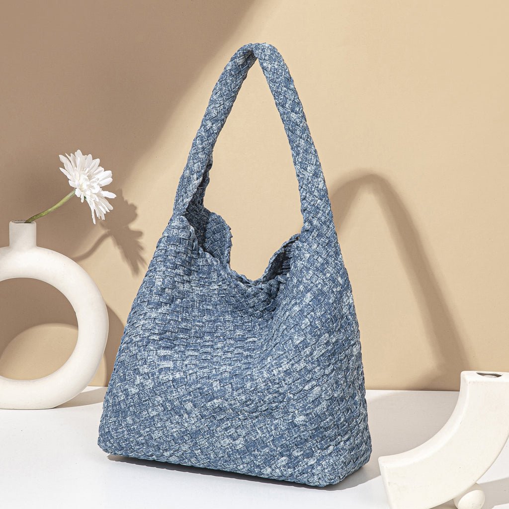 Handwoven Denim Tote Bag lifestyle product view