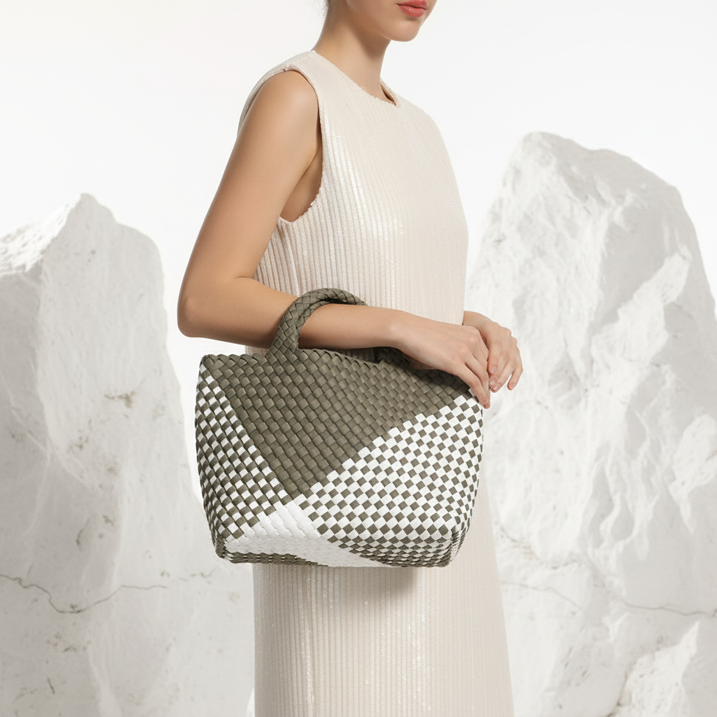 Geometric Woven Tote Bag detail product view