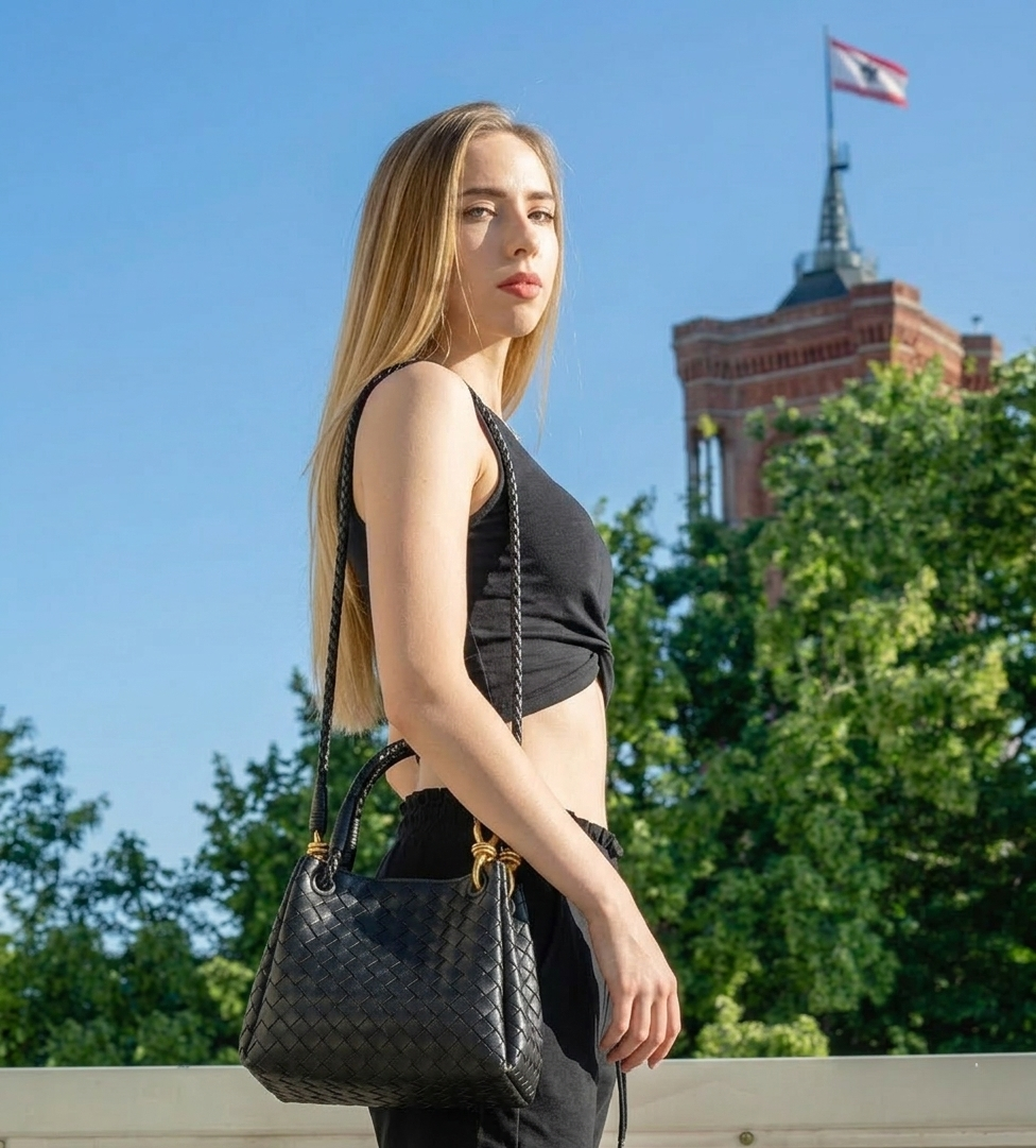 Aria Woven Leather Tote - Elegant Shoulder Bag for Work