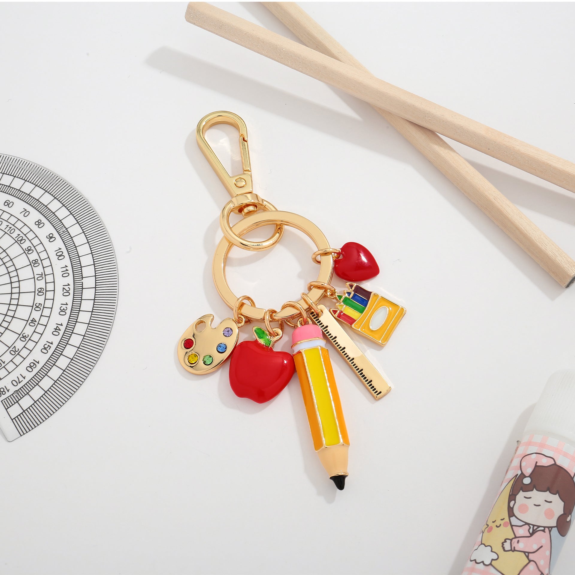 Luxe Artisan Enamel Bag Charm & Teacher Appreciation Keyring detail product view