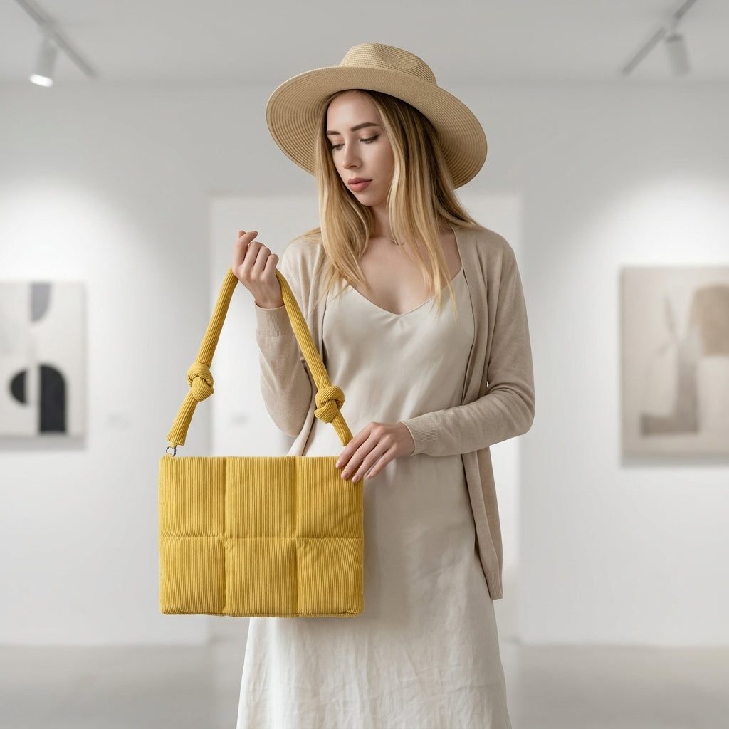 Lyra Corduroy Padded Shoulder Bag - Sophisticated Commute