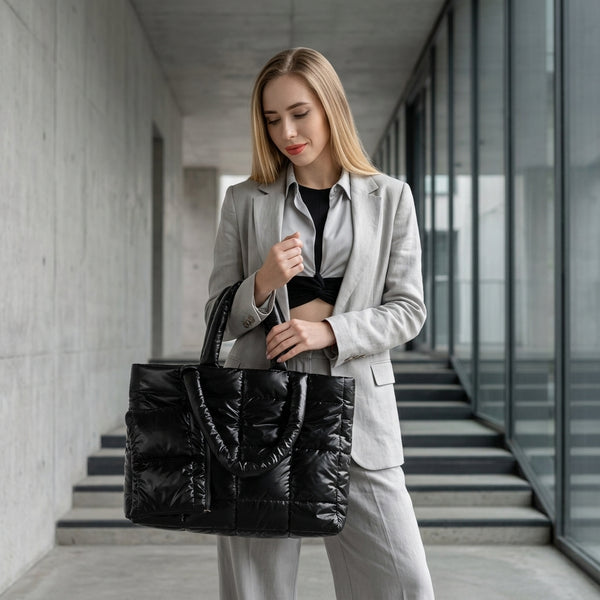 Luxe Padded Quilted Tote - High-Shine Work & Travel Bag