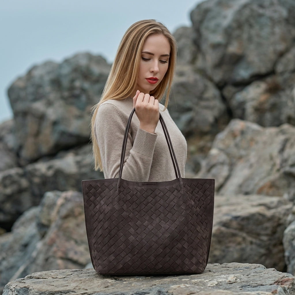 Artisan Woven Suede Underarm Tote Bag