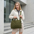 Aura Padded Quilted Tote - Olive Green Commuter Shoulder Bag